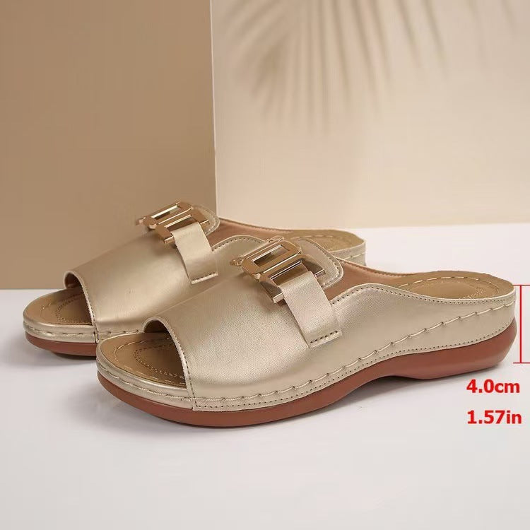 Damen Bequeme Schlupfsandalen mit modischem Schnallen-Detail R&B