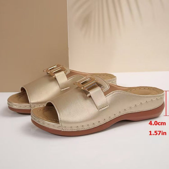 Damen Bequeme Schlupfsandalen mit modischem Schnallen-Detail R&B