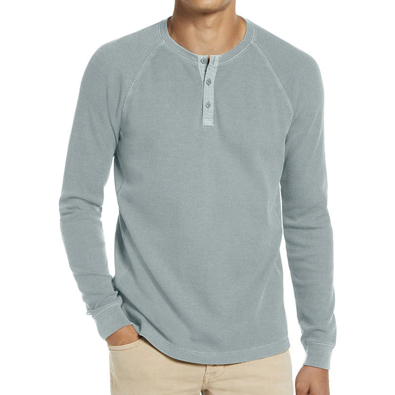 Herren Langarm-Henley-Shirt aus atmungsaktivem Baumwollmix mit Knopfleiste R&B