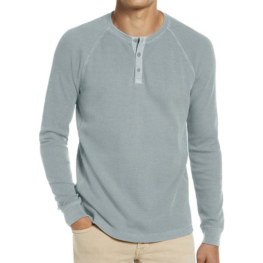 Herren Langarm-Henley-Shirt aus atmungsaktivem Baumwollmix mit Knopfleiste R&B