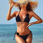 Damen Triangel-Bikini mit verspielten Blütenapplikationen und verstellbaren BindR&Bändern R&B