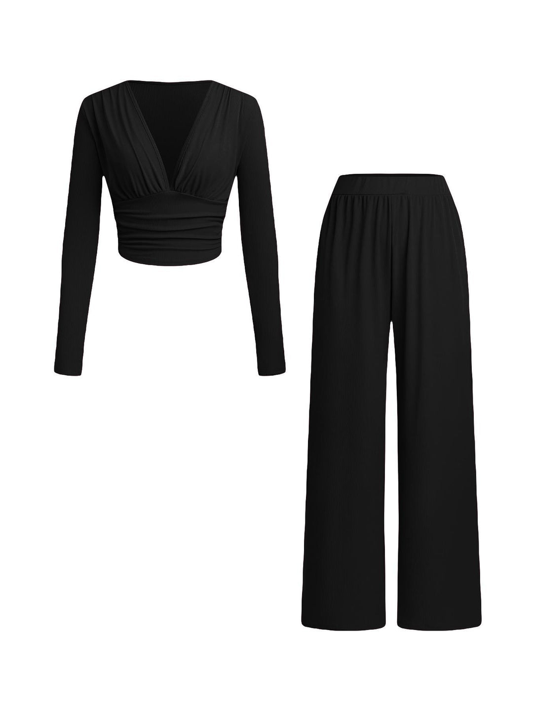Damen lässiges und figurnahes Oberteil mit hochtaillierter Hose R&B
