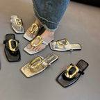 Damen Plateau-Pantoletten mit dekorativem metallischen Schnallen-Design und rutschfester Sohle R&B