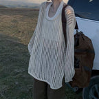 Damen luftiger Strickpullover mit weitem Schnitt und dezentem Lochmuster