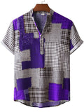 Herren Kurzarmhemd mit kreativem Patchwork-Design und stylischem Henley-Ausschnitt