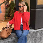 Damen nan grob gestrickte Raglan-Cardigan mit Ballonärmeln und durchgehender Knopfleiste R&B