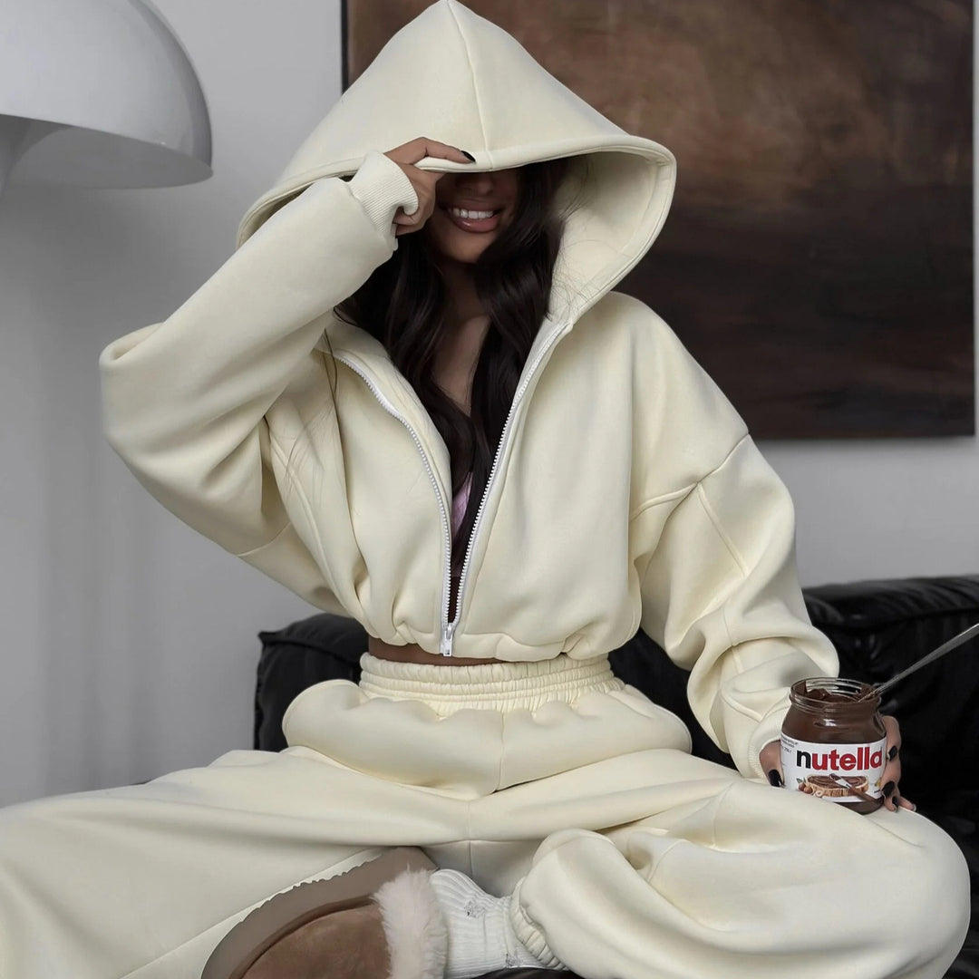 Damen lässiges Cropped-Hoodie und Jogginghose Set R&B