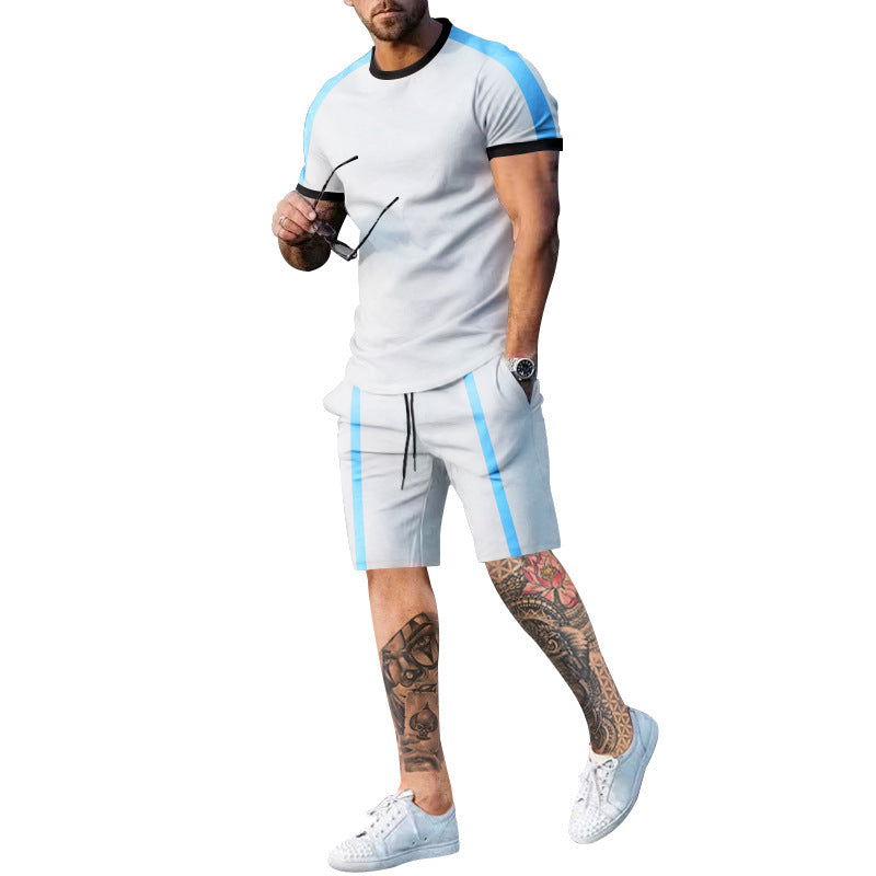 Herren Sportliches Kurzarm- und Shorts-Set mit Kontraststreifen R&B