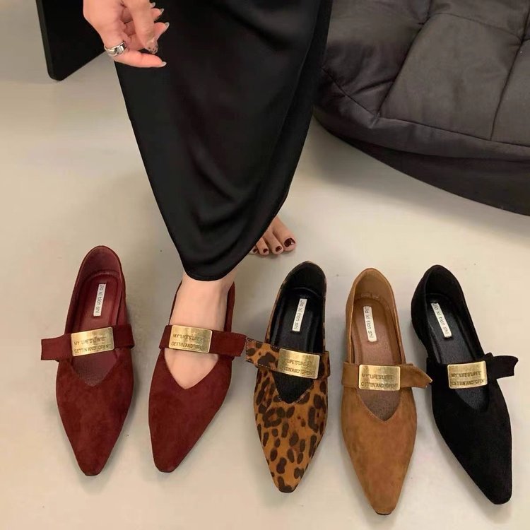 Damen elegante Ballerinas mit modischen Schnallen und hochwertigem Samt R&B