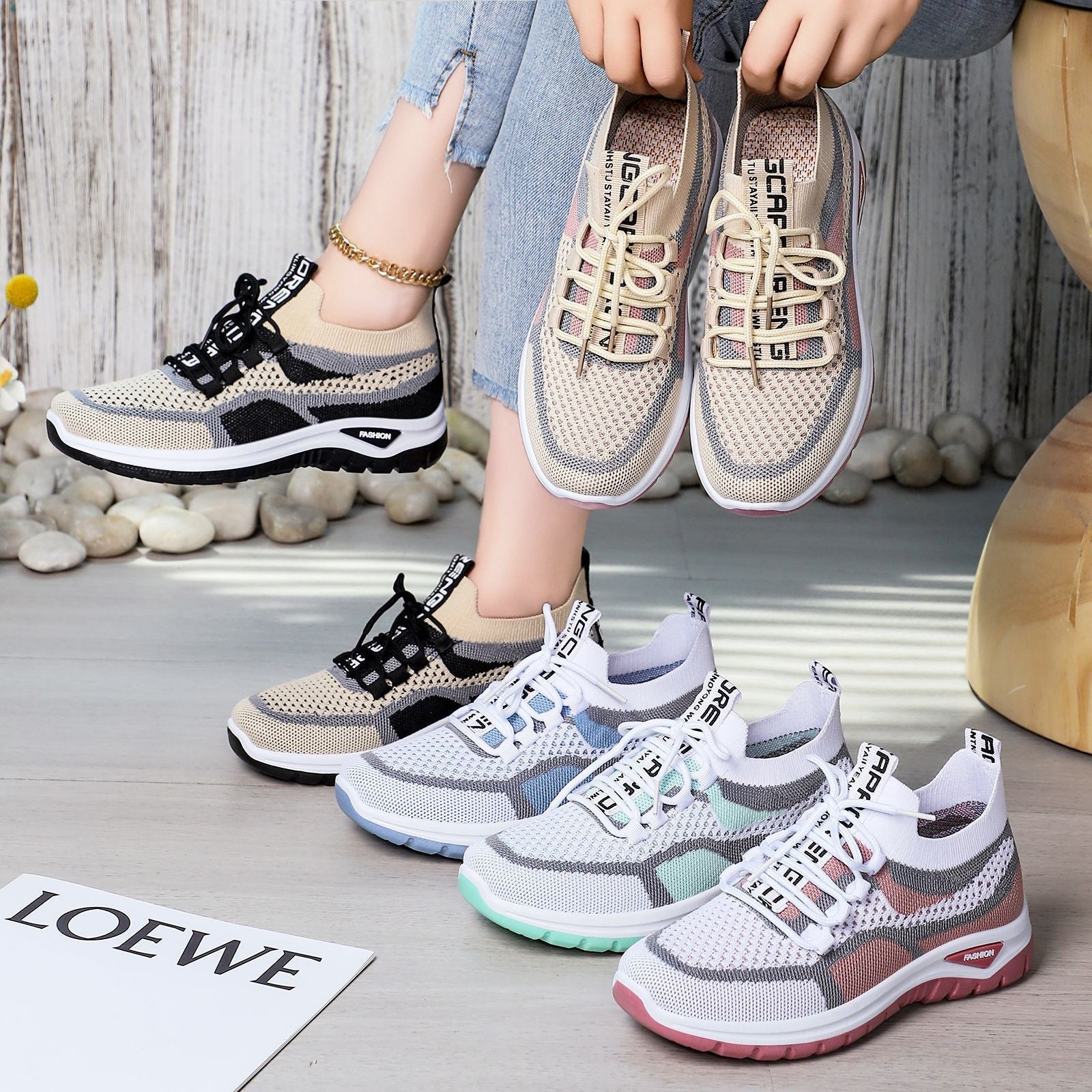 Damen Atmungsaktive Mesh-Laufschuhe mit elastischer Schnürung R&B