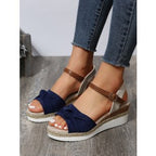Damen Wedge-Sandaletten mit dekorativer Schleife R&B