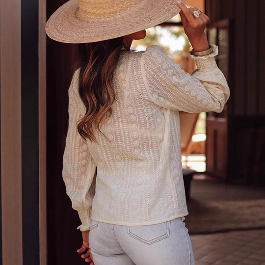 Damen Bluse mit kunstvollen Stickereien und Volumenärmeln R&B