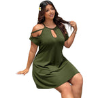Damen Freizeitlevelenkleid mit schulterfreien Ärmeln und modischem Schlitz R&B