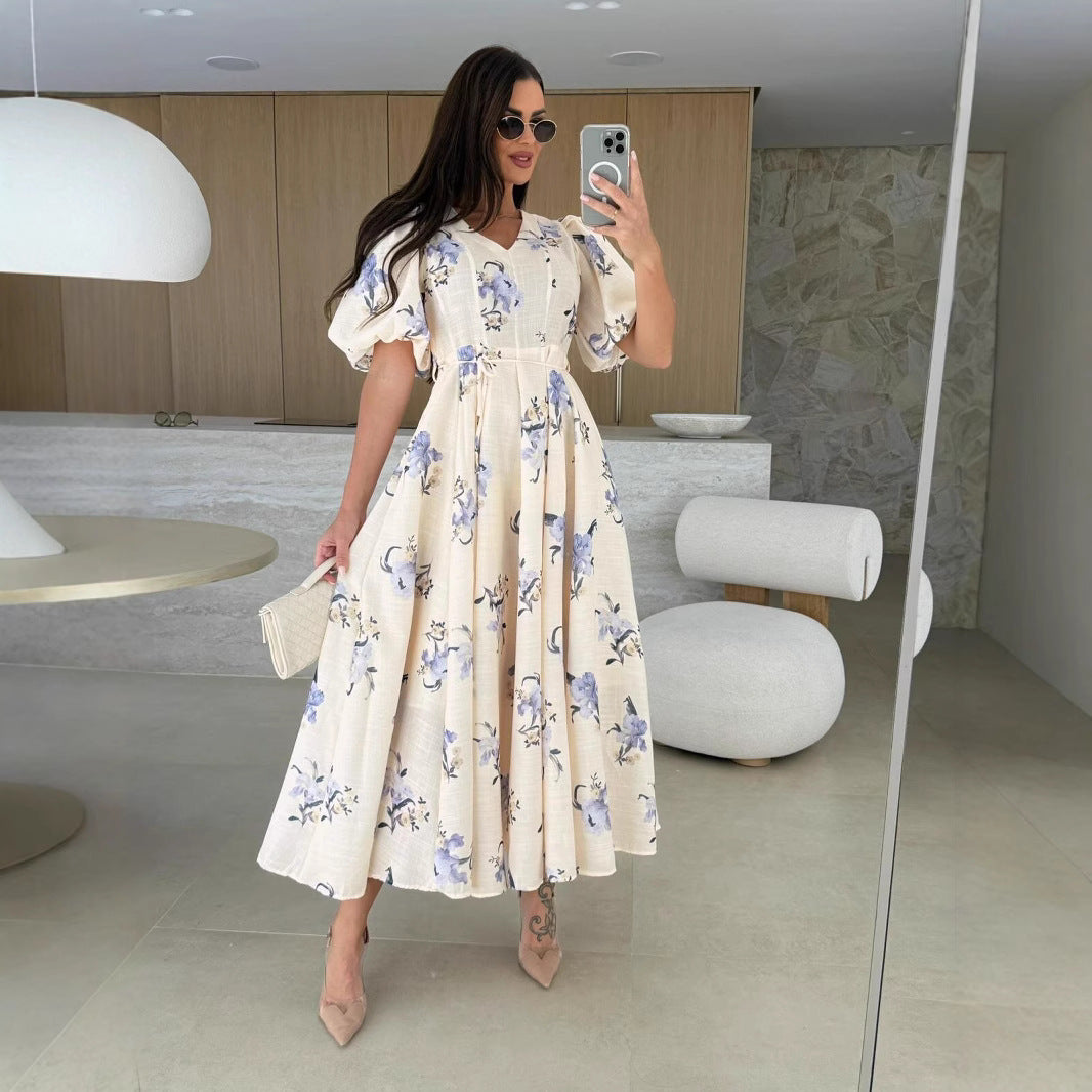 Damen Blusenkleid mit gestuften Volantärmeln und Bindegürtel R&B