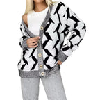 Damen gemütlicher Strickcardigan mit modernem Blitze-Design und Knopfverschluss R&B