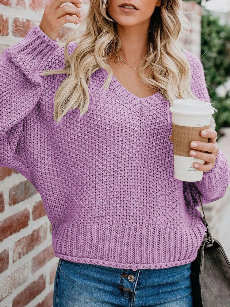 Damen lässiger V-Ausschnitt Pullover mit lockerem Schnitt und strukturiertem Strick R&B
