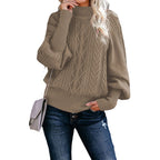 Damen Strickpullover mit hohem Kragen und strukturiertem Kabelmuster R&B
