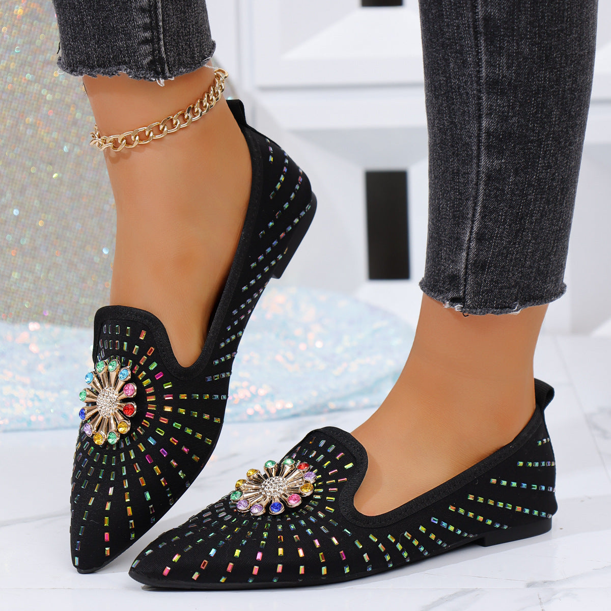 Damen flache Ballerinas mit funkelnder Applikation und modischem Design R&B