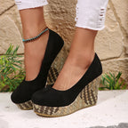 Damen Wedge-Pantoletten mit geflochtenem Absatz und komfortablem Innenfutter R&B
