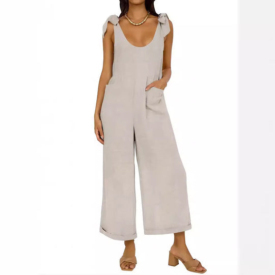 Damen Lässiger Jumpsuit mit verstellbaren Trägern und weitem Bein R&B