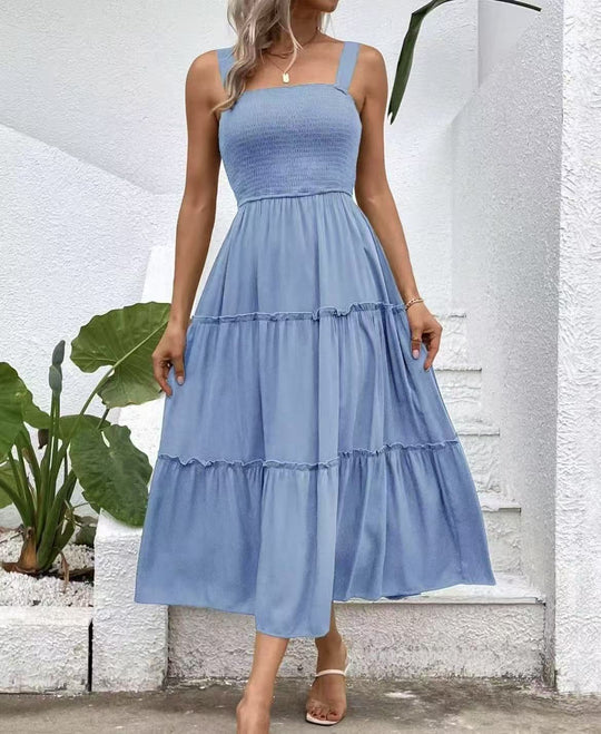 Damen Maxikleid mit elastischem Bustier und fließendem Rock R&B