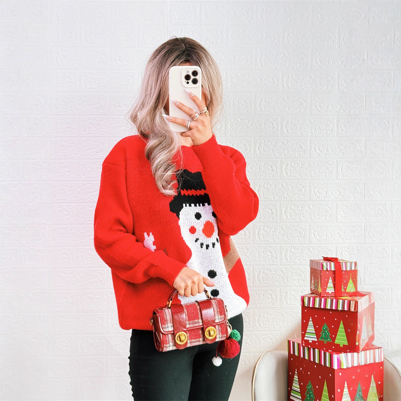 Damen Weihnachts-Pullover mit festlichem Schneemann-Motiv R&B