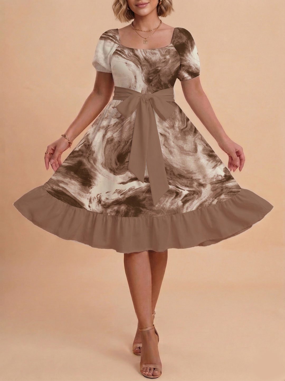 Damen schickes Glitzerkleid mit tailliertem Schnitt und Rüschensaum R&B