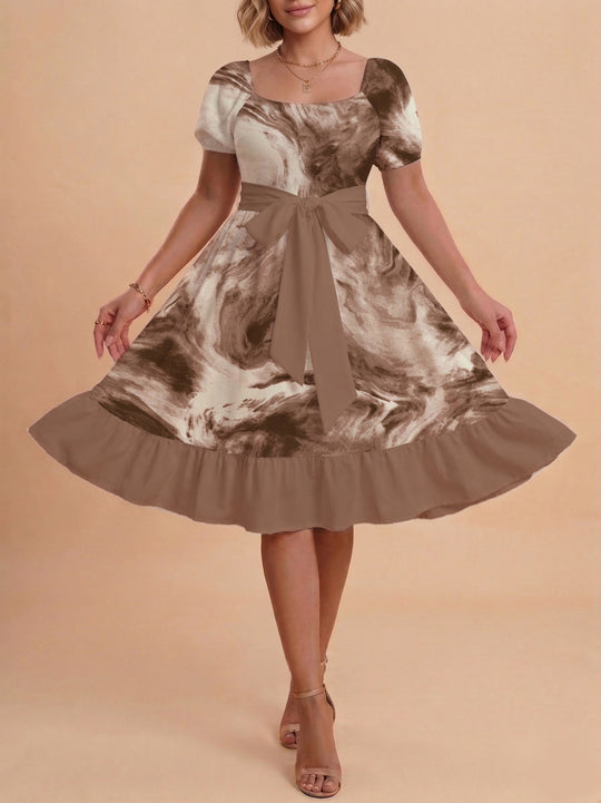 Damen schickes Glitzerkleid mit tailliertem Schnitt und Rüschensaum R&B