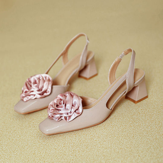 Damen Slingback-Pumps mit floralen Satin-Applikationen und komfortablem Blockabsatz R&B