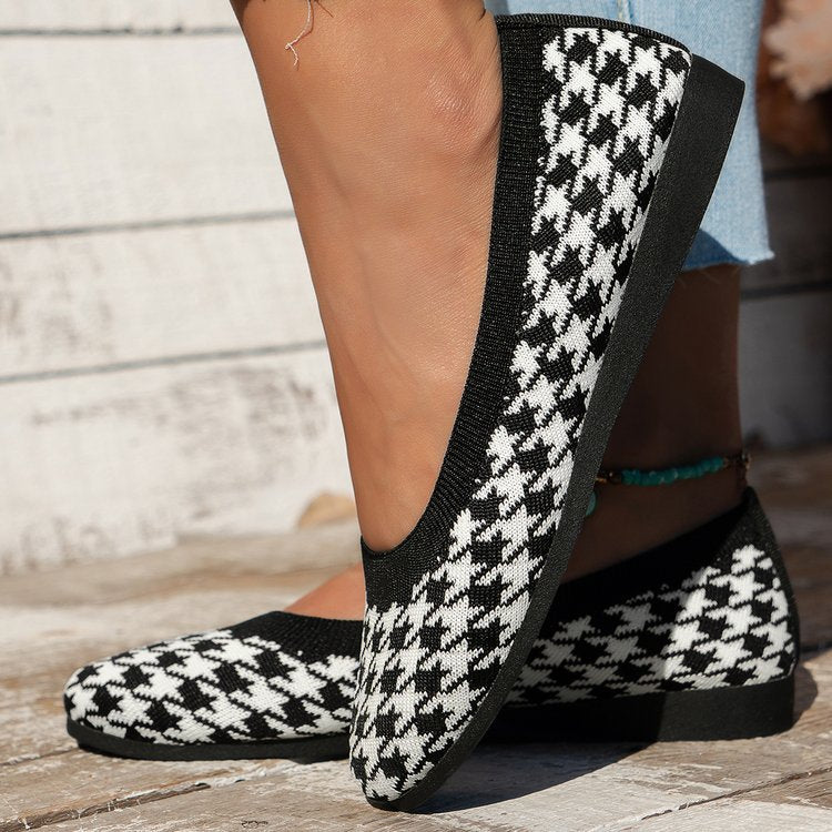 Damen Ballerinas mit klassischem Hahnentritt-Muster und bequemer Innensohle R&B
