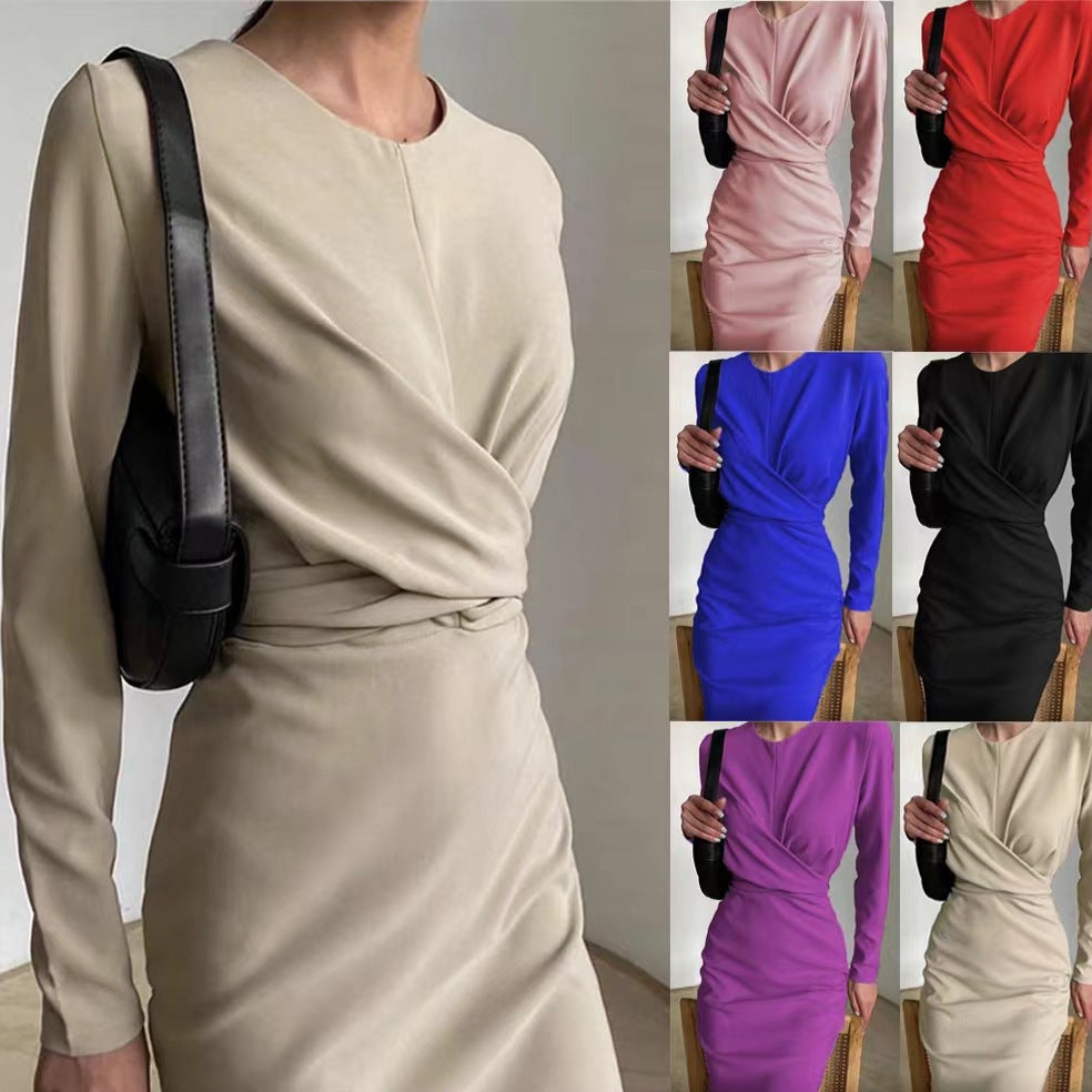Damen Elegantes Wickelkleid mit langen Ärmeln und figurbetontem Schnitt R&B