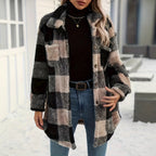 Damen Teddyjacke mit kariertem Muster und weichem Fell