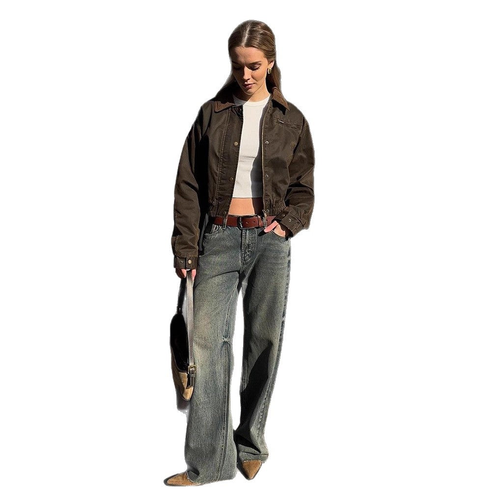 Damen Kunstlederjacke mit attraktivem Leopardenmuster und elastischem Bund R&B