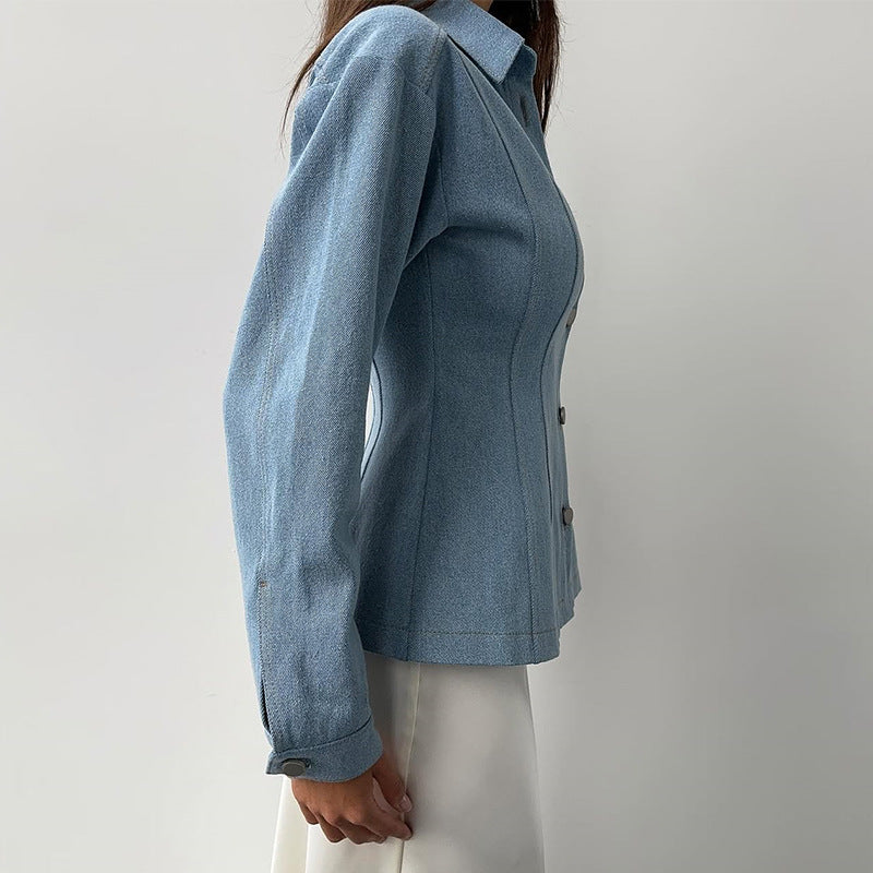 Damen taillierte Jeansbluse mit Knopfdetails R&B