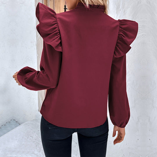 Damen Bluse mit Rüschendetails und Knopfverschluss R&B
