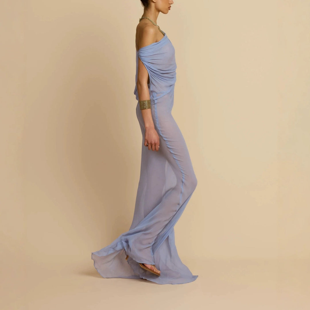 Damen Fließendes Maxikleid mit drapiertem Ausschnitt R&B