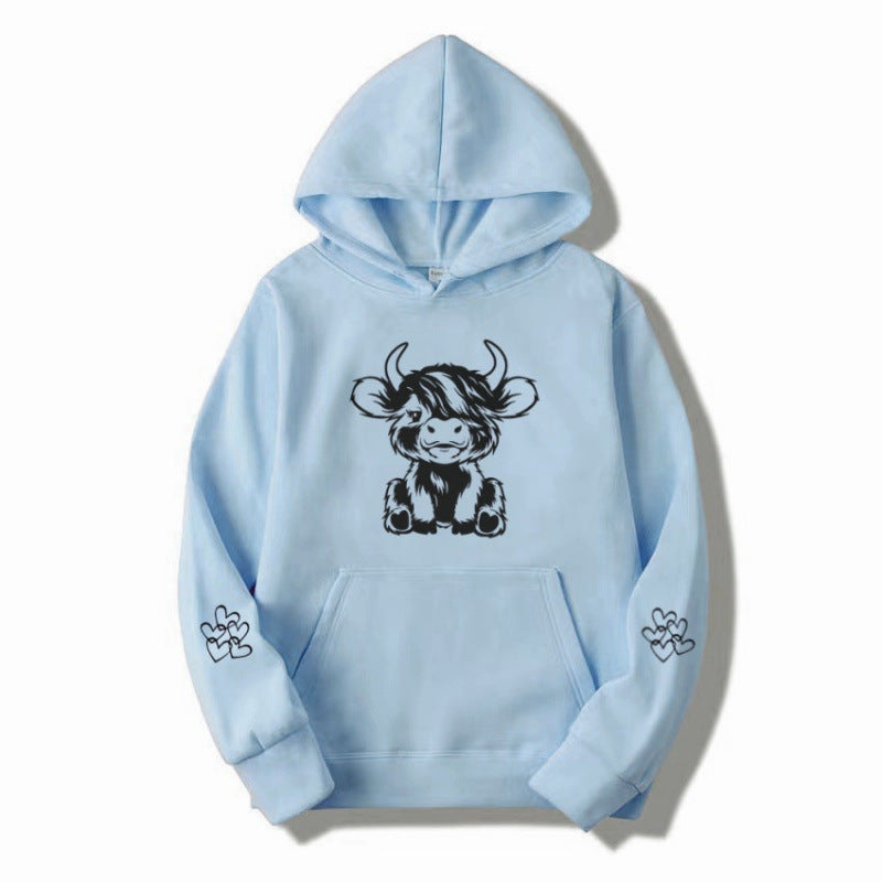 Damen Kapuzensweater mit entzückendem Kuhmotiv und praktischen Kängurutaschen R&B