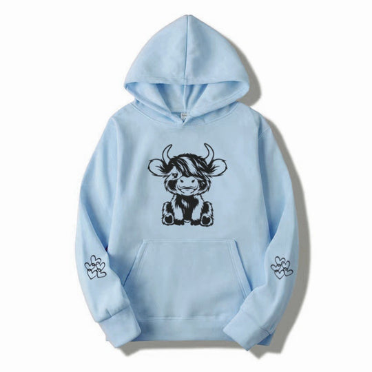 Damen Kapuzensweater mit entzückendem Kuhmotiv und praktischen Kängurutaschen R&B