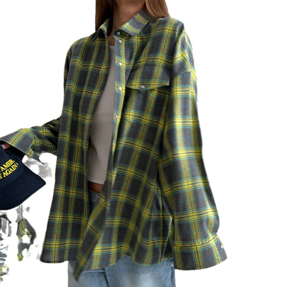 Damen karierte Hemdbluse im lässigen Oversize-Stil R&B