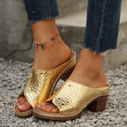 Damen Wedge-Sandaletten mit glänzender Kroko-Optik und komfortablem Blockabsatz R&B