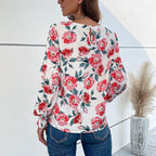 Damen Bluse mit floralen Mustern und voluminösen Ärmeln R&B