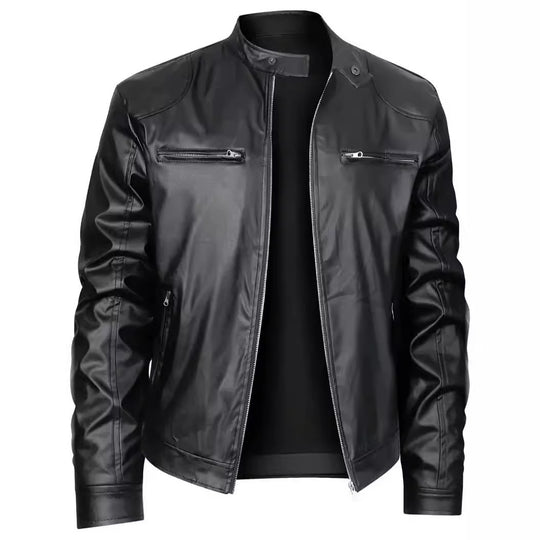 Herren Bikerjacke aus weichem Leder mit Stehkragen R&B