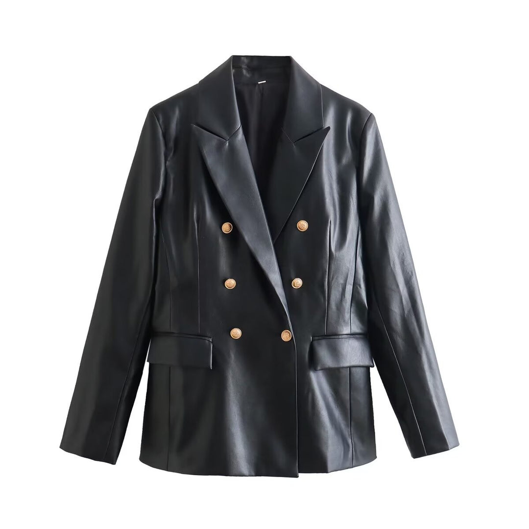 Damen Doppelreihige Kunstlederblazer R&B