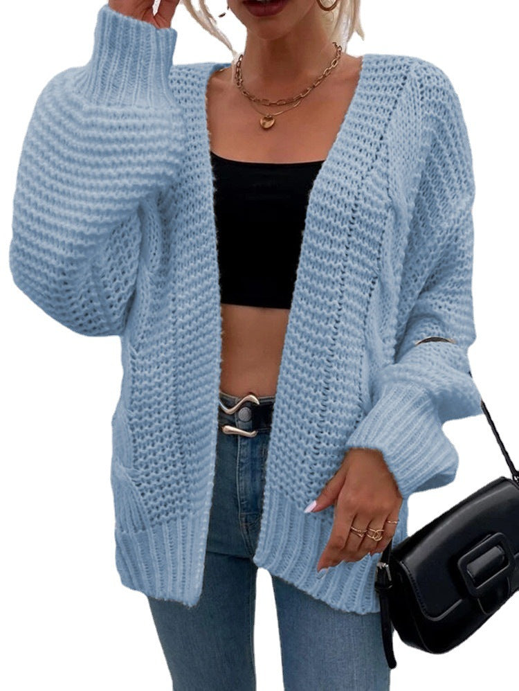 Damen Gemusterte Strickjacke im lässigen Oversized-Design mit tiefen Taschen und Wellenstruktur R&B