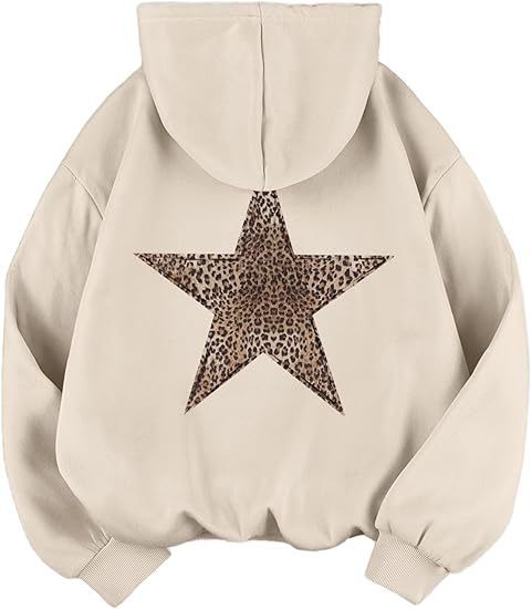 Damen lässiger Kapuzenpullover mit leopardem Muster auf Stern R&B