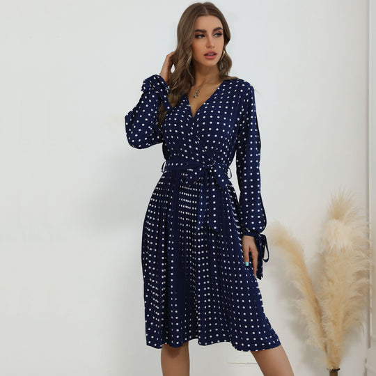 Damen Wickelkleid mit Punktmuster und langem Ärmel R&B