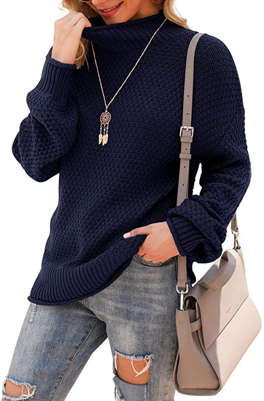 Damen Pullover mit hohem Kragen und strukturiertem Strickmuster R&B