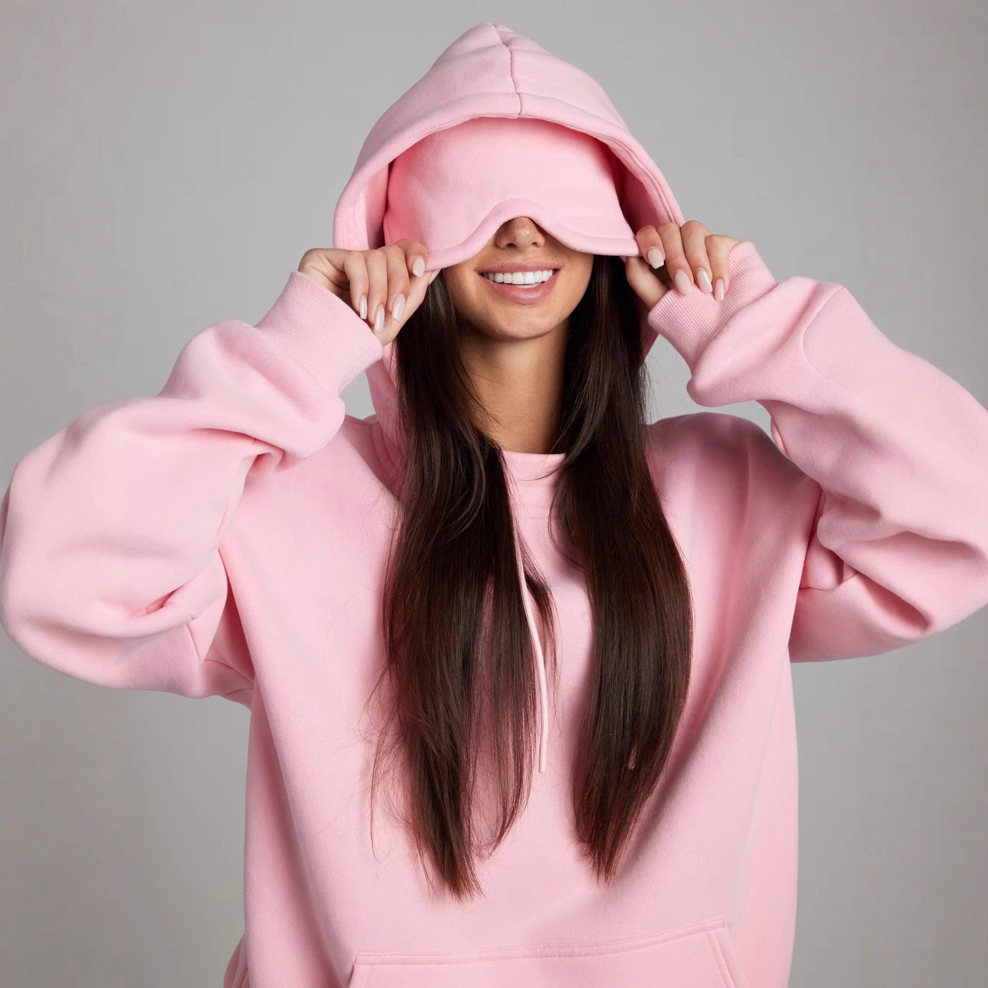 Damen nan Kapuzensweatshirt mit integrierter Schlafblende und weichem Fleece-Innenfutter R&B