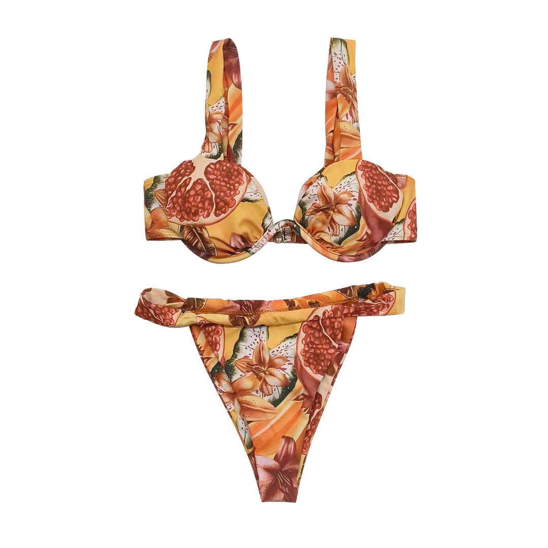 Damen Push-Up Bikini mit modischen Trägern und floralem Muster R&B
