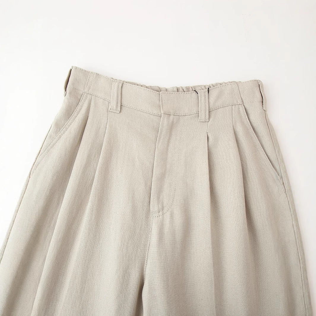 Damen elegante weite Anzughose mit Faltenwurf und hohem Bund R&B